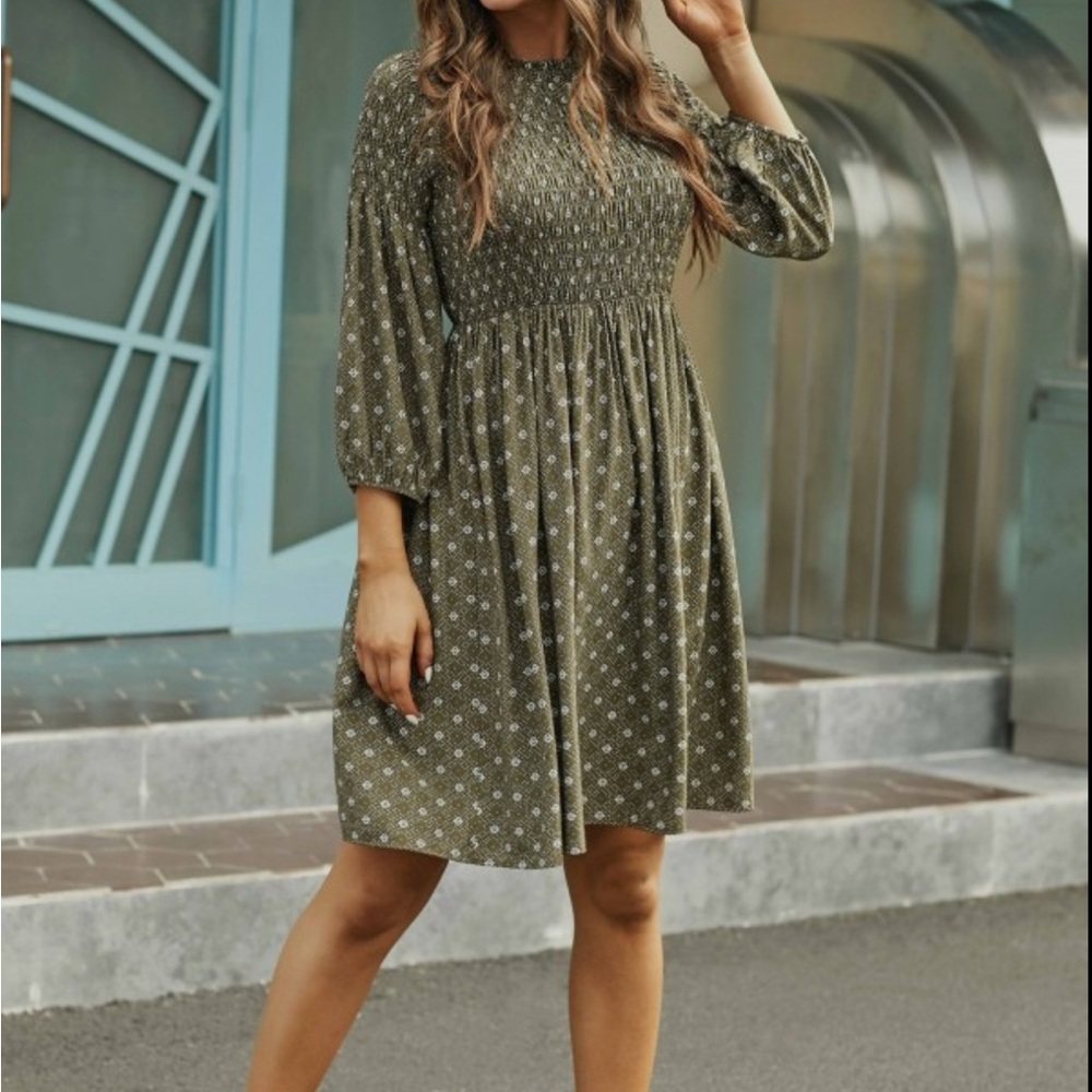 Roolee’s Polagram Olive Green Smocked Dress